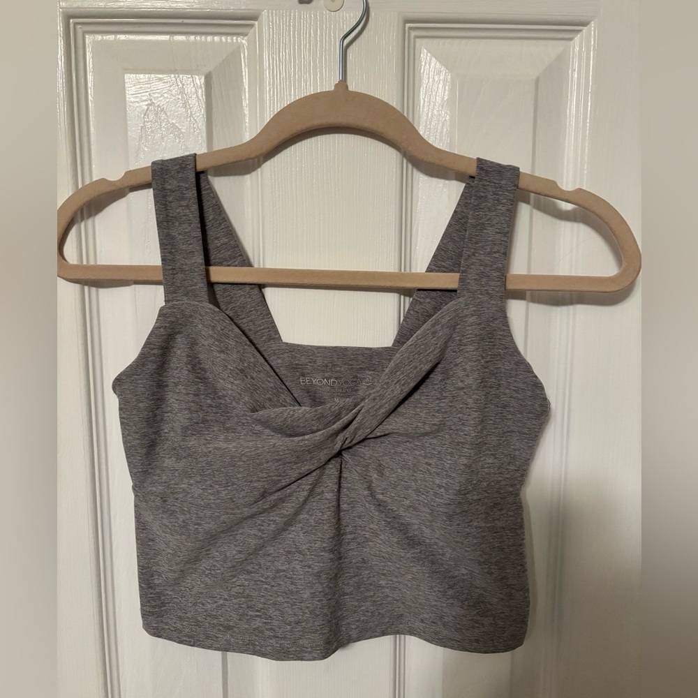 Beyond Yoga Gray Twist-Front Tank Top